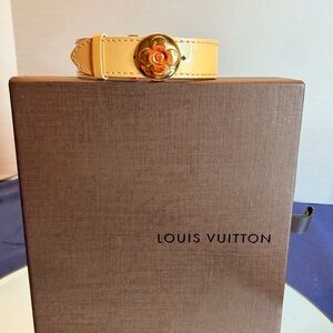 Louis Vuitton Beige Leather Monogram Bracelet with Gold Floral Accent